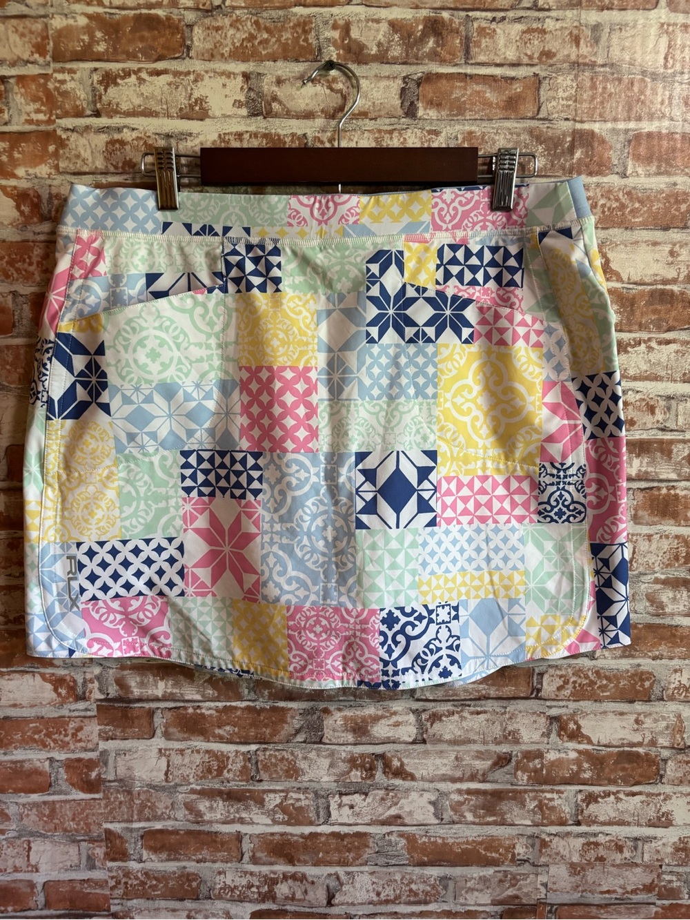 RALPH LAUREN Graphic Patchwork Stretch Skort, Size Large
